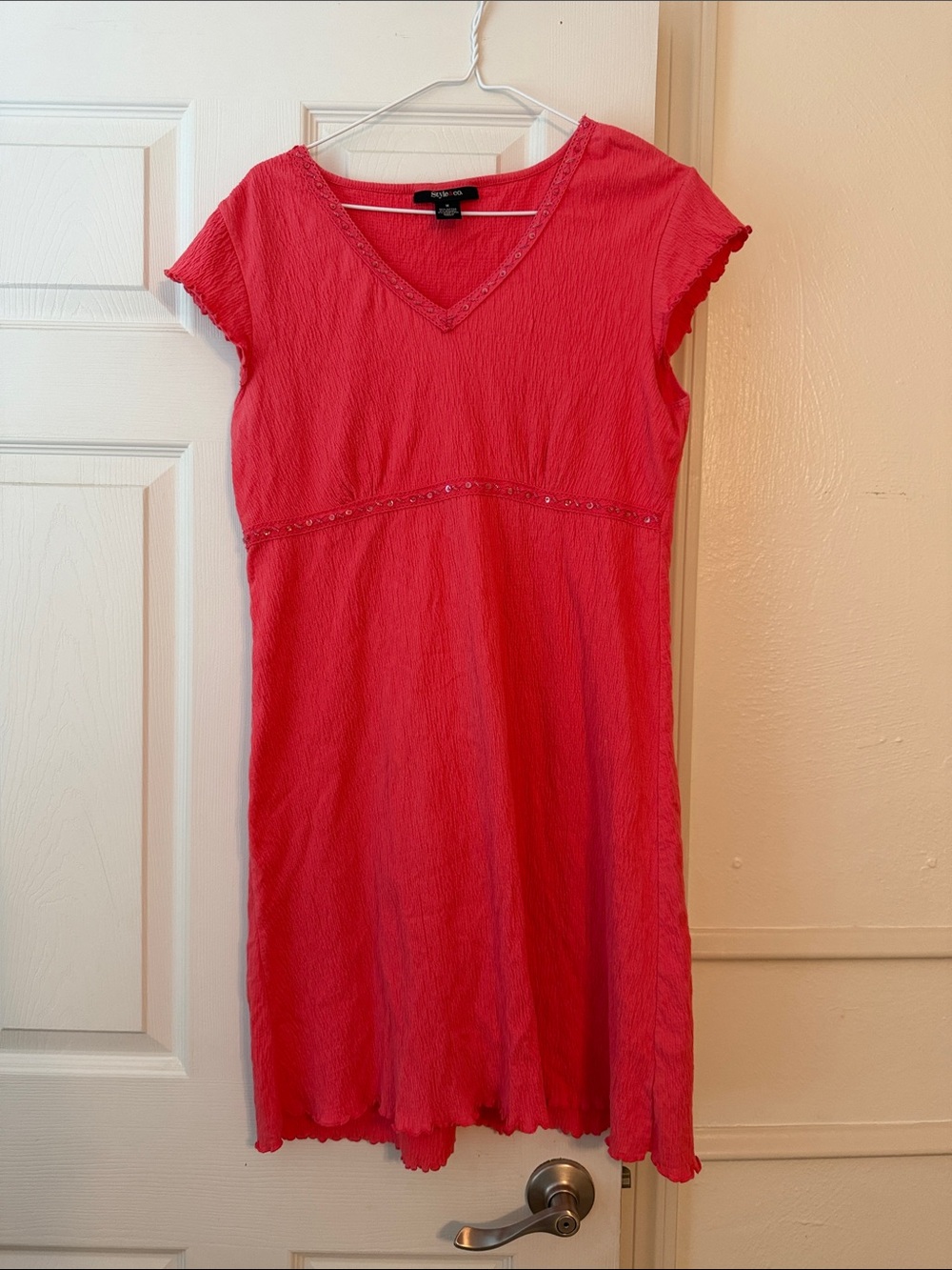 Style & Co. Pink V-Neck Short Sleeve Swim Coverup